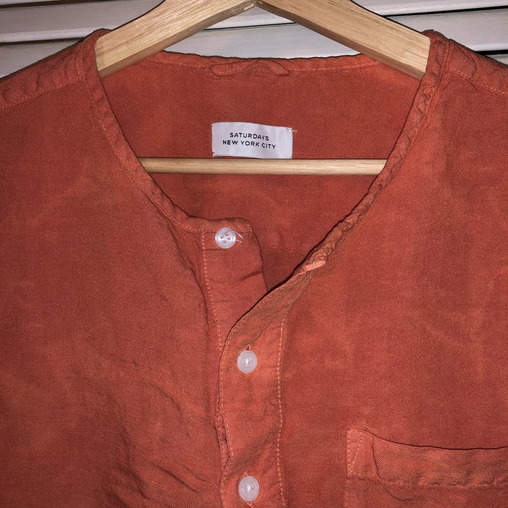 Saturdays New York City linen short sleeve shirt
